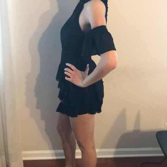 PLT Black Asymmetrical Crochet Mesh Dress - Picture 2 of 3